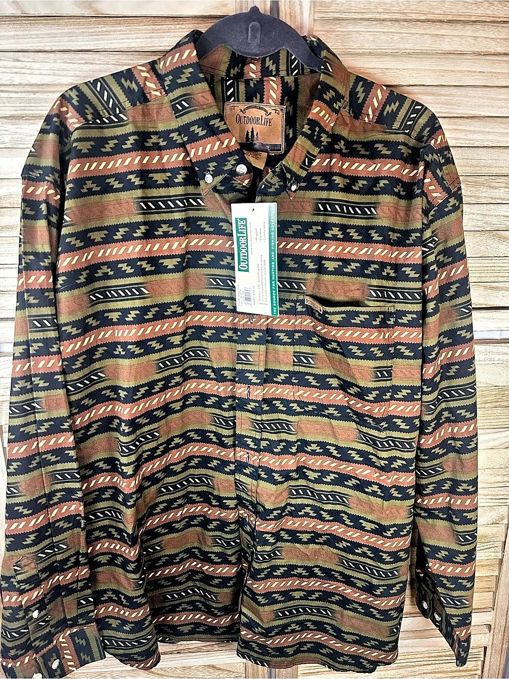 Outdoor Life Southwestern Print Long Sleeve Button-Down Shirt Brown & Green XXL